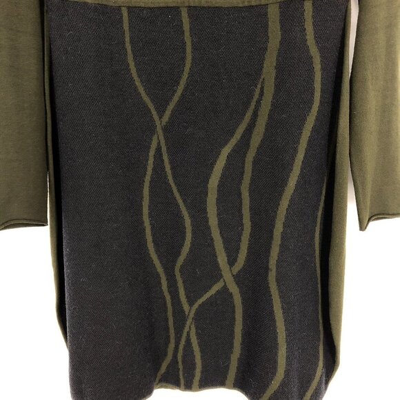 Sarah Pacini Two-Tone Moss Green & Black Long Sleeve Midi Dress size ~L - Picture 4 of 11
